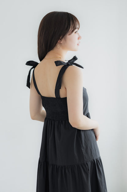 Shoulder ribbon tiered dress