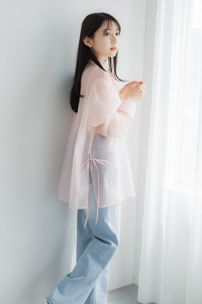 Side ribbon sheer shirt