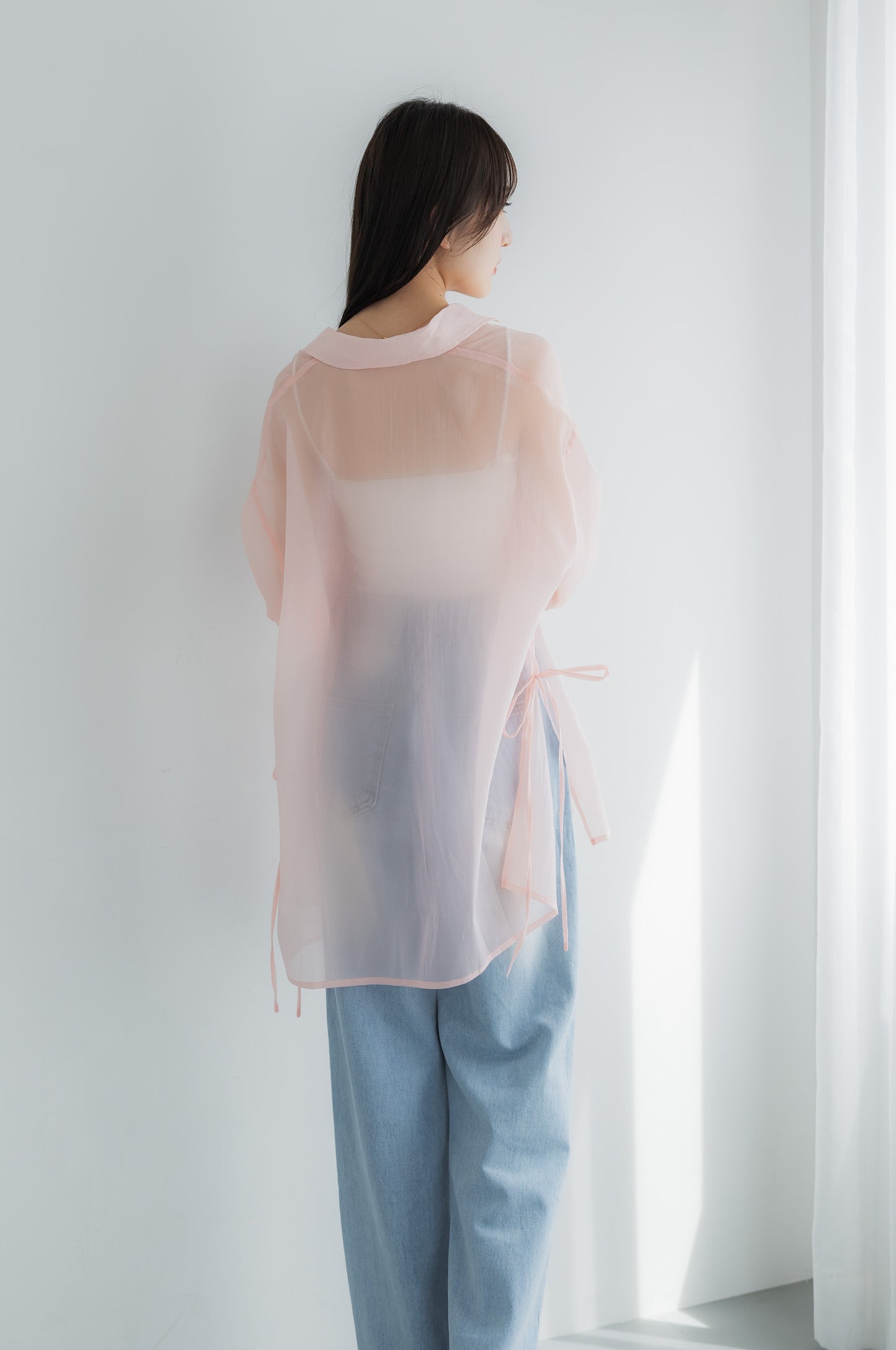 Side ribbon sheer shirt