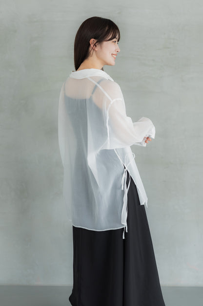 Side ribbon sheer shirt