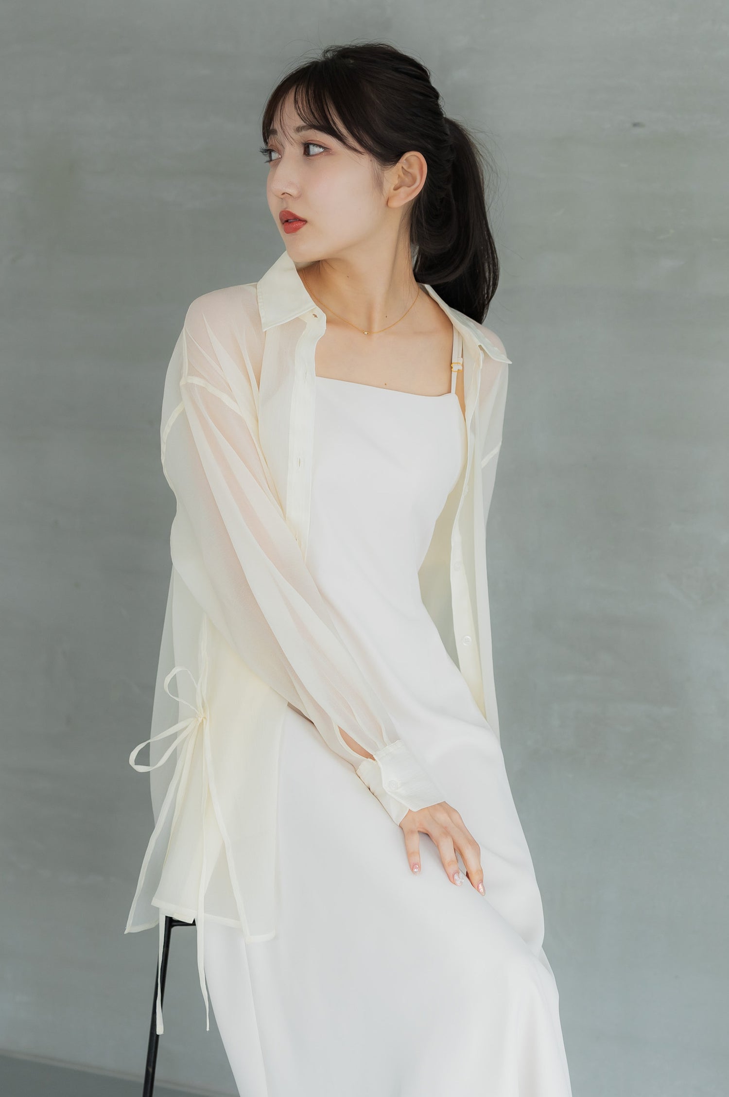 Side ribbon sheer shirt