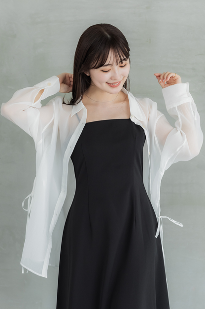 Side ribbon sheer shirt