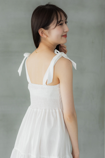 Shoulder ribbon tiered dress