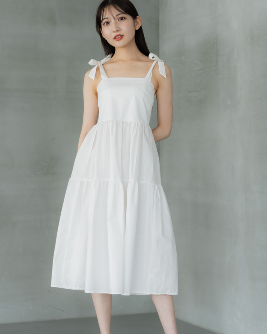 Shoulder ribbon tiered dress