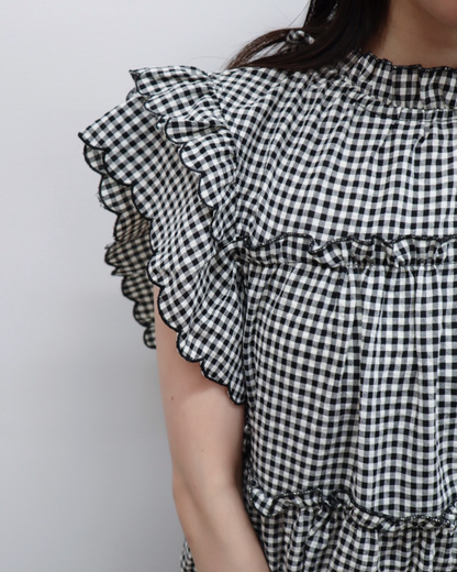 gingham check frill blouse