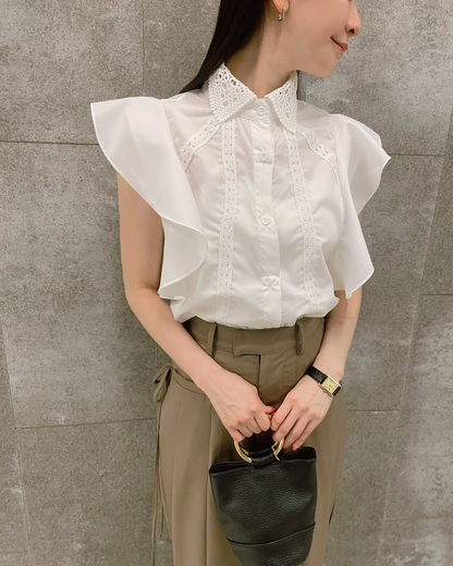 Lace color frill blouse