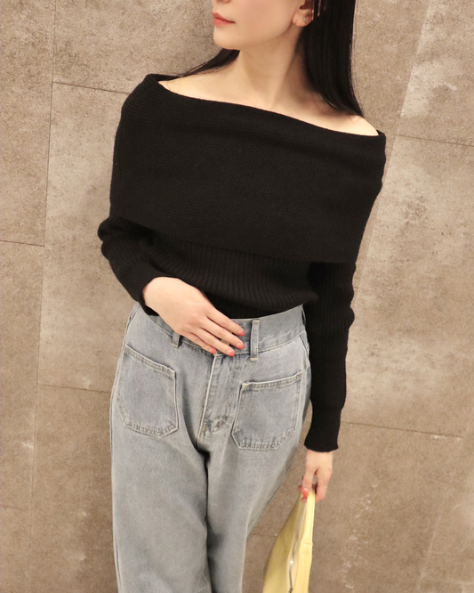 Wide off shoulder knit tops