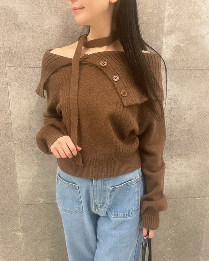 Off shoulder design knit tops