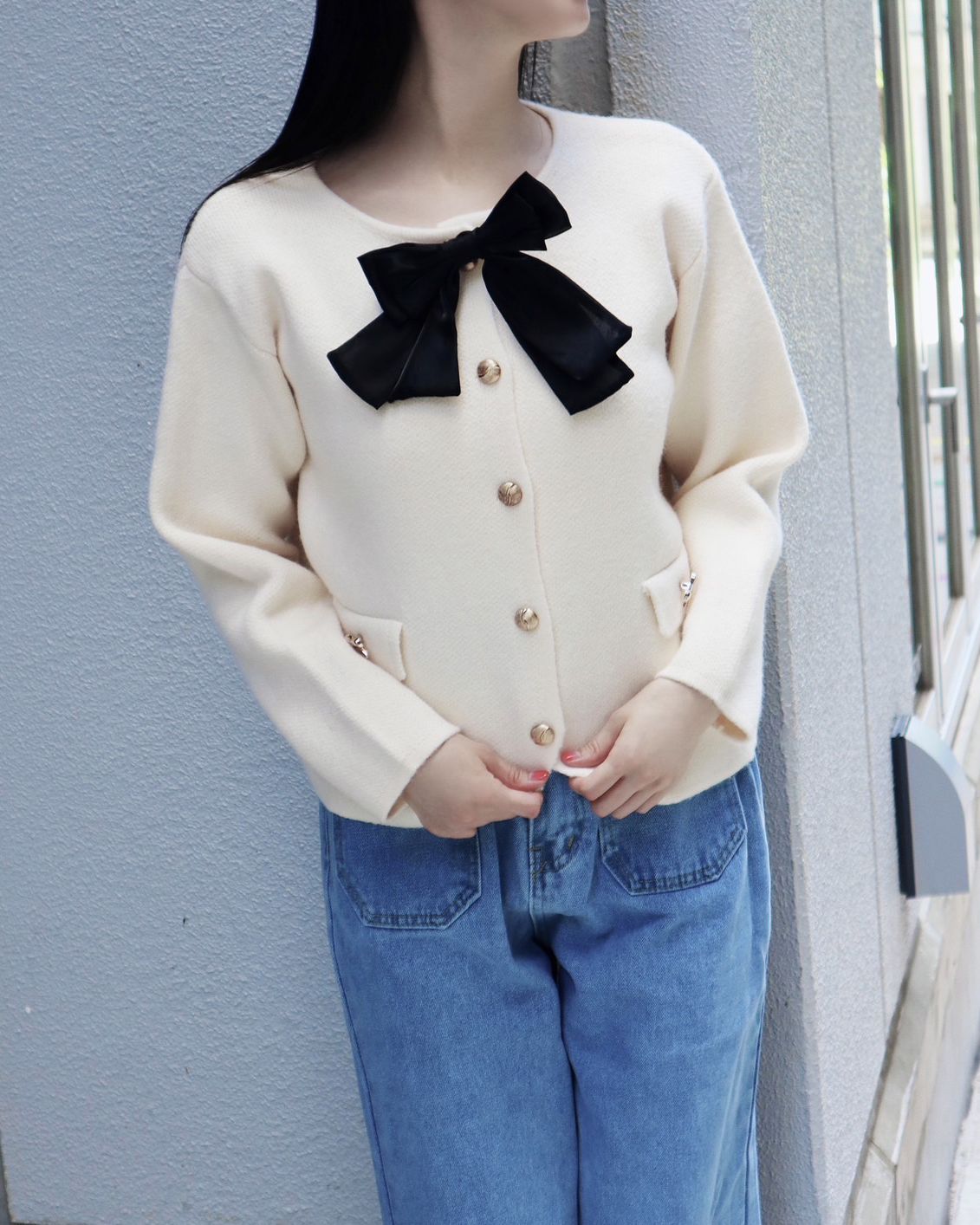 2way ribbon collarless jacket