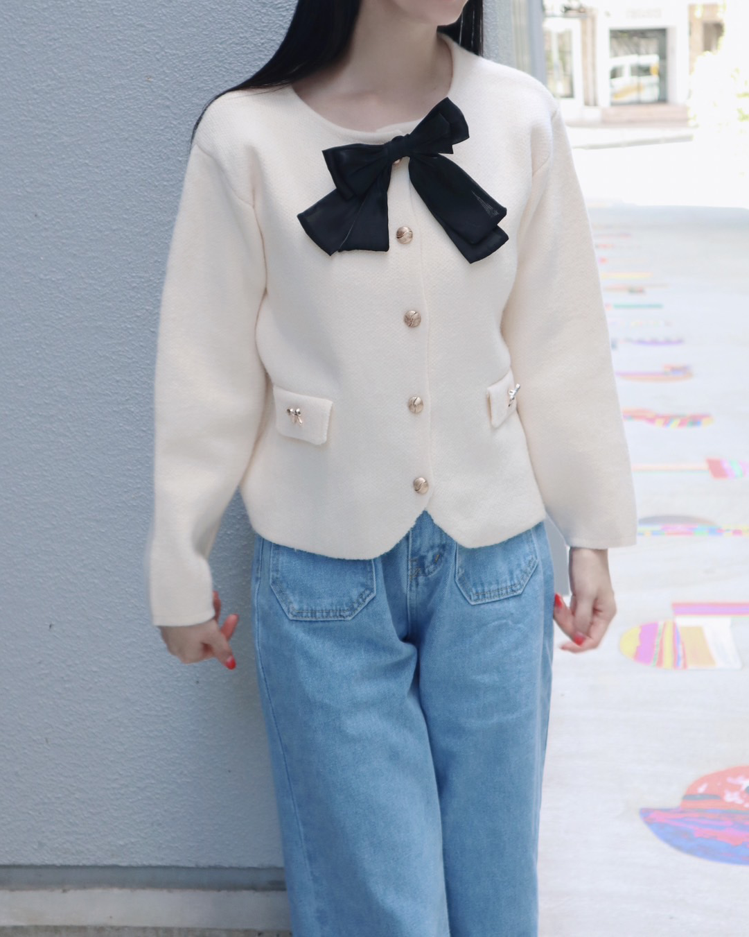 2way ribbon collarless jacket