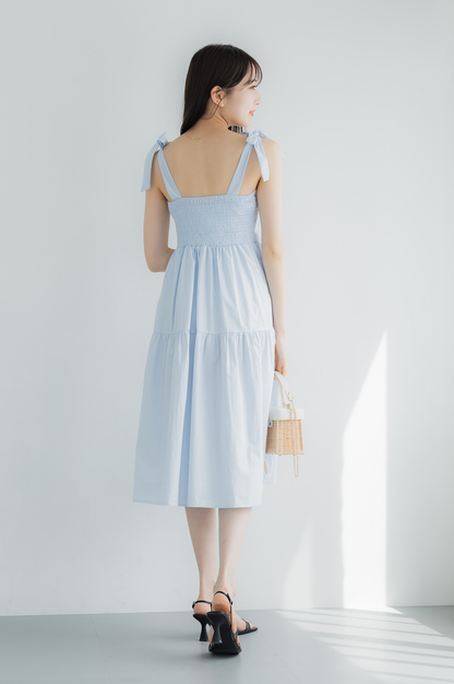 Shoulder ribbon tiered dress