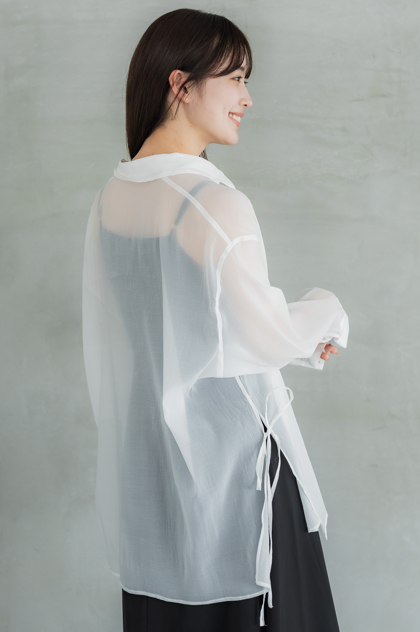 Side ribbon sheer shirt